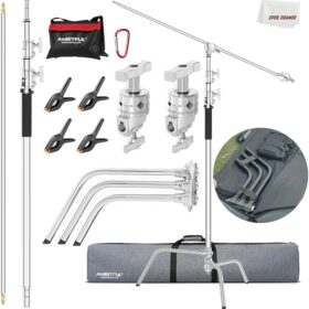 Aluguer para AMBITFUL Suporte de luz em C de metal com braço de braço para fotografia, altura máxima de 320 cm