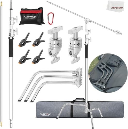 Aluguer para AMBITFUL Suporte de luz em C de metal com braço de braço para fotografia, altura máxima de 320 cm